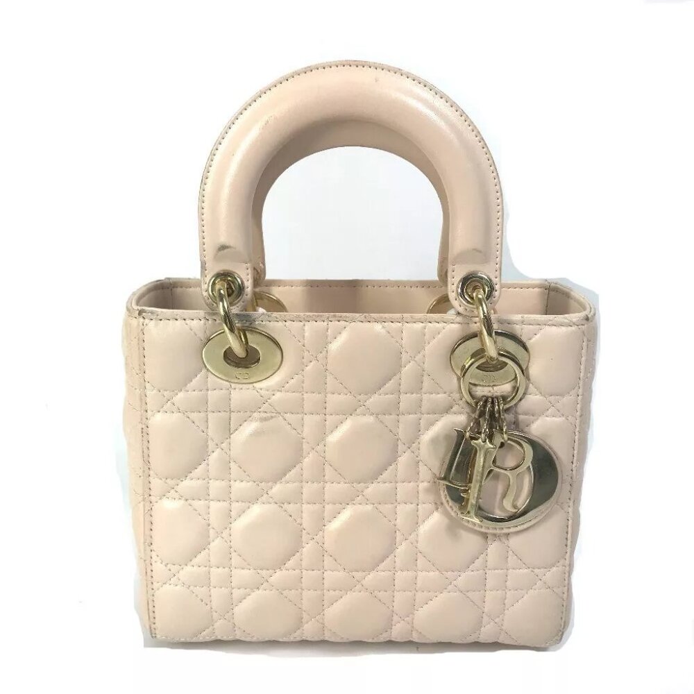 CHRISTIAN DIOR Lady Dior Mini 2WAY Hand Bag Leather Beige